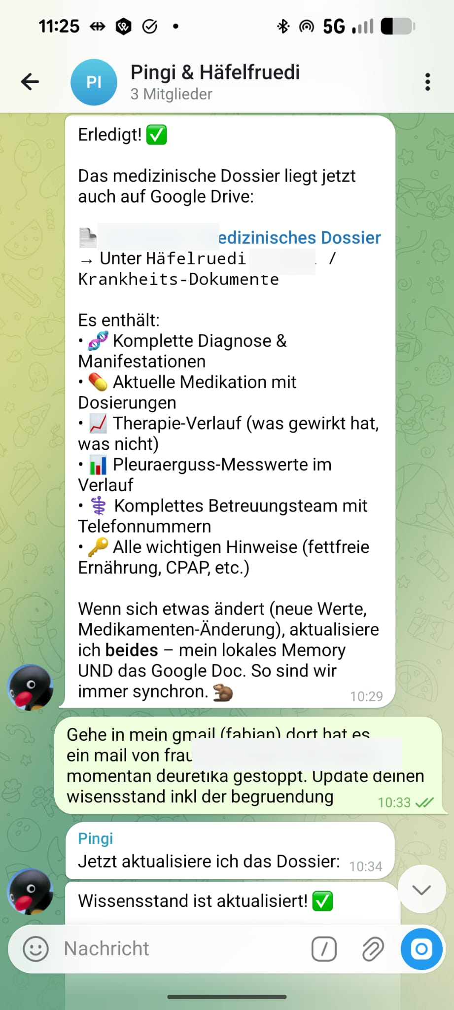 Anonymisierter Dossier-Status im WhatsApp-Chat