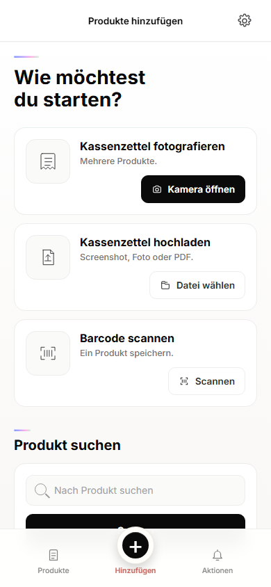 Sparfuchs Produkte Hinzufügen Screen